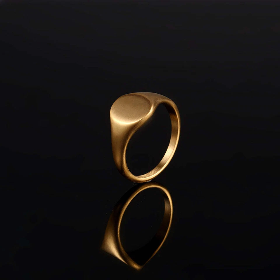 Matte Signet Men's Gold Ring, 925 Sterling Silver, Signet Men's Ring For Gift - Image 3 of 4