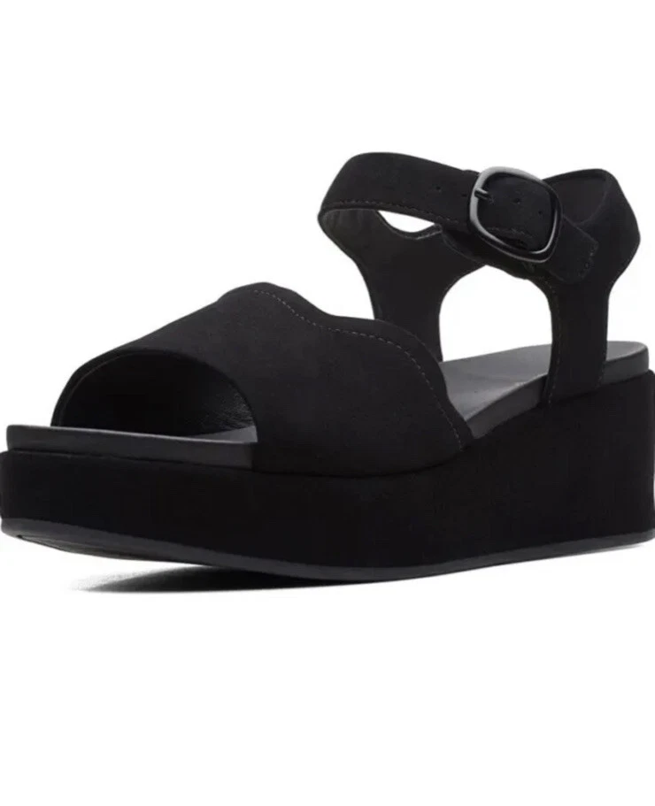 Sandali Clarks Kimmei Way donna neri camoscio zeppa plateau UK 4 D EU 37