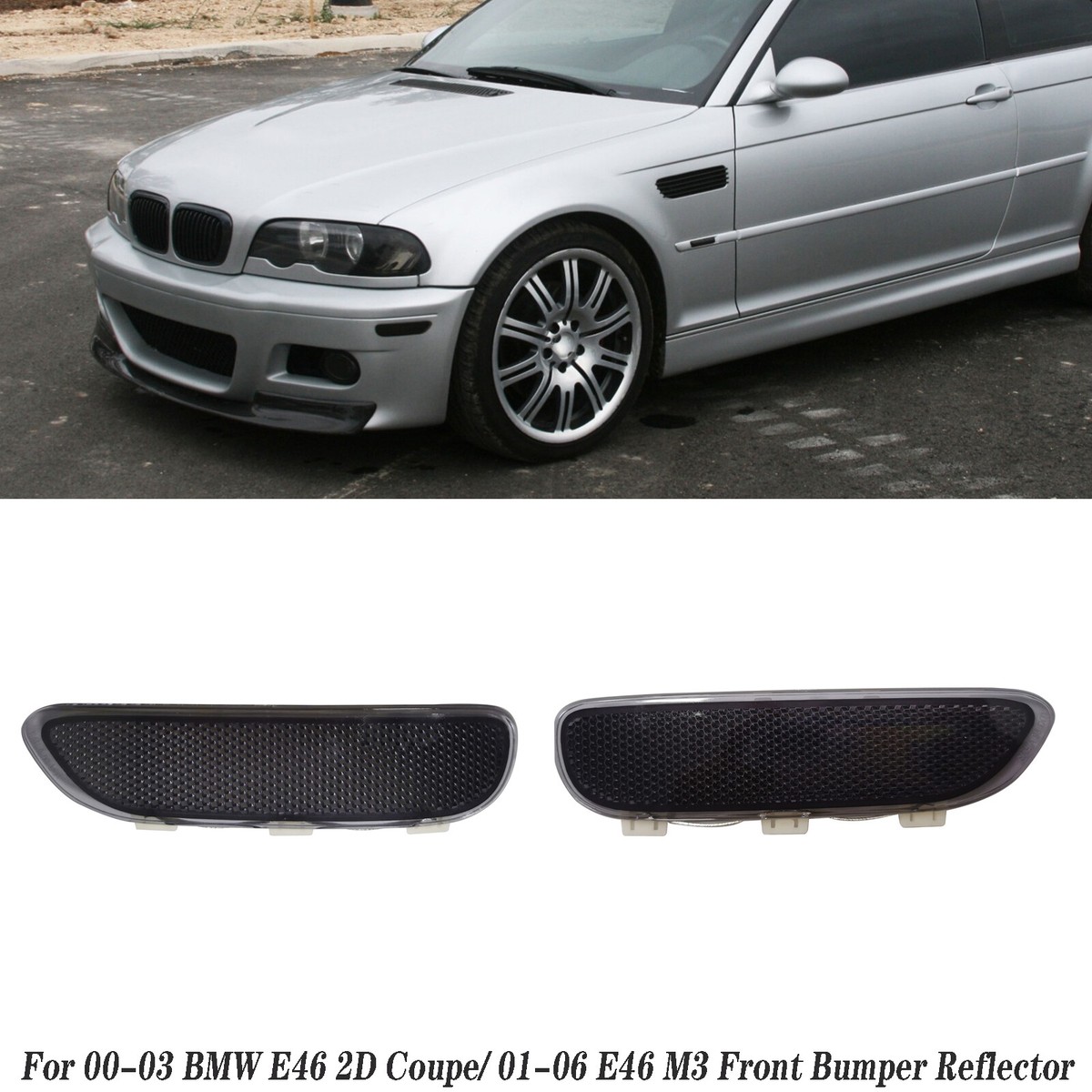 Smoked Front Bumper Side Marker Reflector For 00-03 BMW E46 Coupe