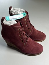 Diba Ankle Boots Womens 7 Blake Suede Wedge Bootie Burgundy Lace Up Round Toe