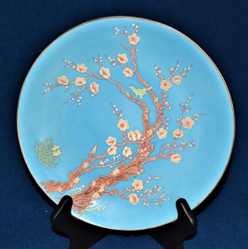 Atq 1910s MORIMURA M Japan Hand Painted Raised SAKURA BLOSSOMS BIRD 9