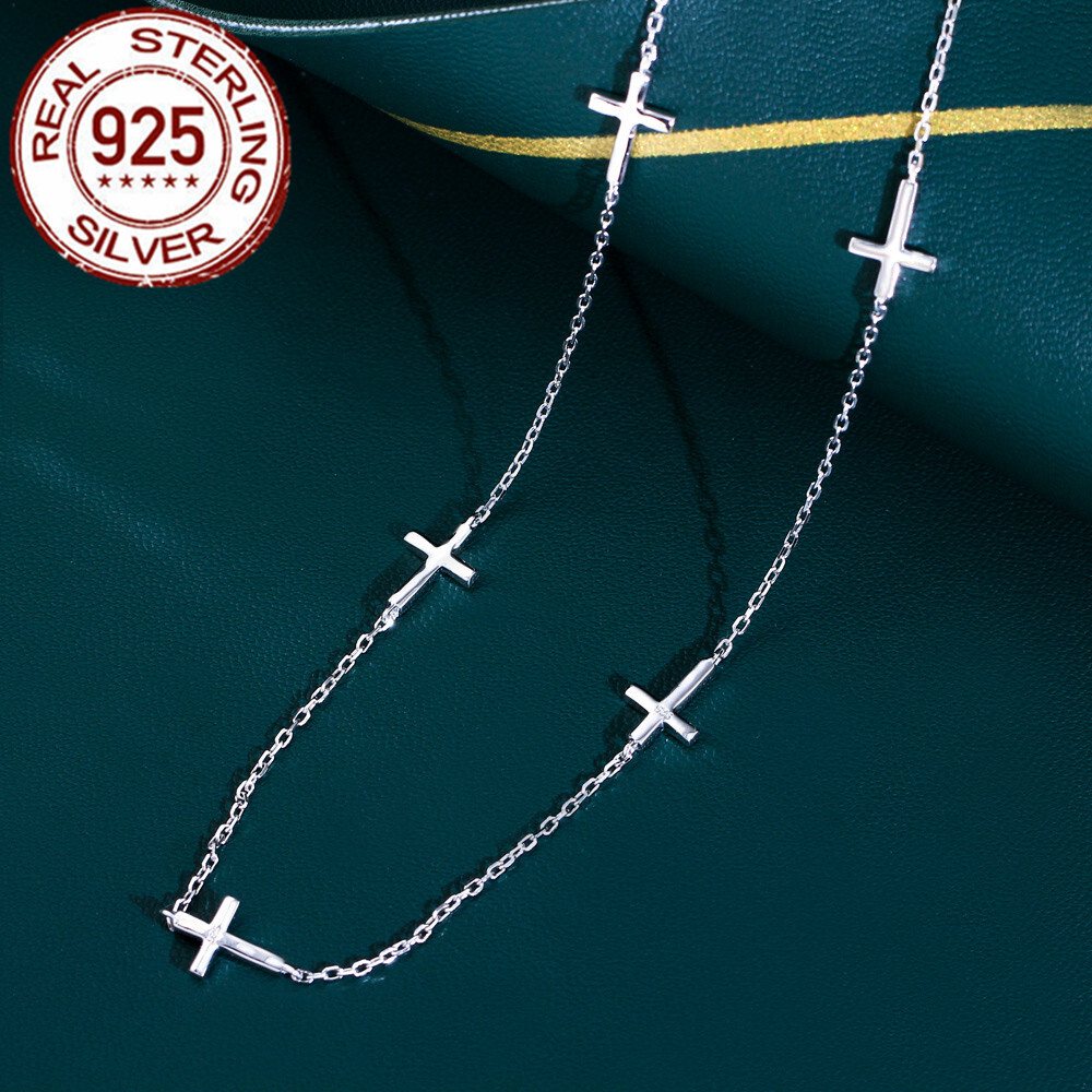 Women Genuine 925 Sterling Silver Cross Chain Necklace Costume Accessories Gift