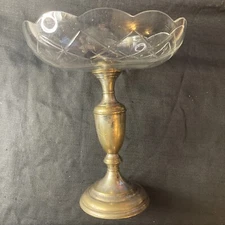 Vintage Silver Plate Base & Compote Glass Bowl 10.5” W X 12”H Makers Mark