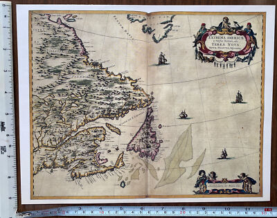 Carte Historique Blaeu 1662 - Côte Atlantique Du Canada - Reproduction 23 X 28,61 Pouces