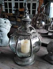 GROßE LATERNE ANTIK ORIENT STIL SHABBY SILBER PATINIERT METALL GLAS WINDLICHT 