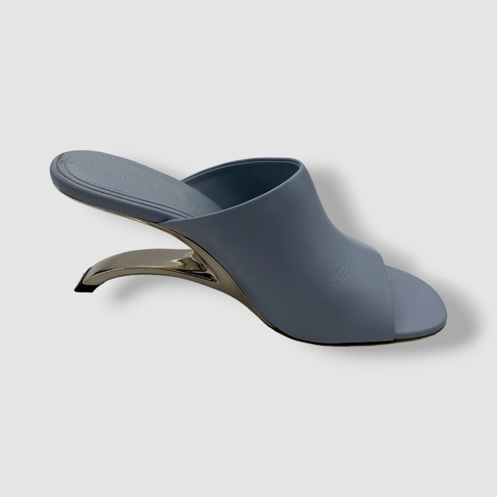 Scarpe sandali Alexander McQueen da donna blu arco pelle di vitello mule taglia 39