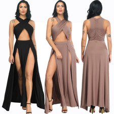 Women's Dress Design Irregular Solid Split Pleated Dress Sexy Evening Dress