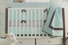 Tiddliwinks Luxe 100 Cotton White, Green  Brown Stripe Fitted Crib Sheet NIP