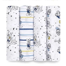 New Aden & Anais Mickey - Stargazer Essentials Cotton Muslin 4 Pack Swaddles