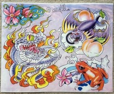 Tattoo Studio Shop Flash Single Japanese Style Snake Bat Frog 11" X 14" Print