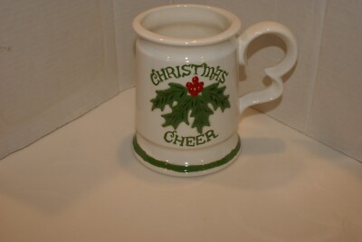 Christmas Cheer Large Cup Mug  Handmade Ceramic - A Christmas Wish  5 3/4''H X 4''