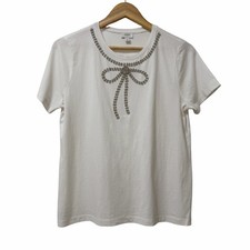 J Crew Womens Embellished Rhinestone Bow T Shirt Size S White Preppy Feminine