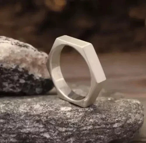 925 Sterling Silver Nut Bolt Ring Hexagon Statement Heavy Chunky Band All Size