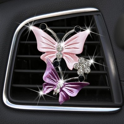 Car Air Fresheners Vent Clips for Women, Cute Dual Butterfly Diamond Rhinesto...