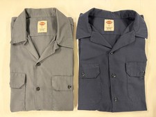 2 Dickies Mens L Long Sleeve Work Shirt Button Up Navy Blue Charcoal Gray