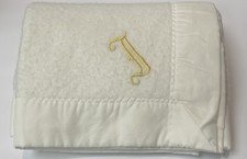 Chatham Baby Blanket White Acrylic Nylon Trim Vintage Monogrammed with F
