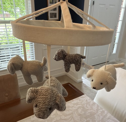 Pottery Barn Baby Kids Knit Animal Friends Dogs Mobile Earth Tones Nursery