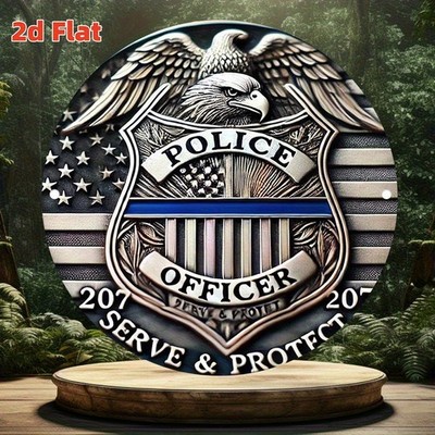 Metal Badge Aluminum Sign 2D Panel American Flag Ribbon Circular Print 8 Inch