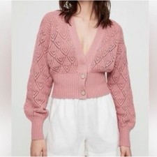 ARITZIA Wilfred Dusty Pink V-Neck Textured Knit Crop Cardigan Quiet Luxury XS