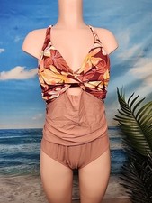 NWT Cupshe Womens One Piece Swimsuit Size Extra Large Dusty Rose W/ Floral Top