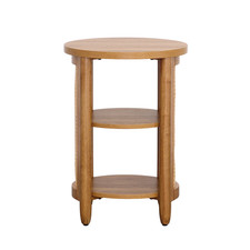 Boho Round End Table Light Wood Tone 2 Shelf Storage Rattan Accent 17in Wide