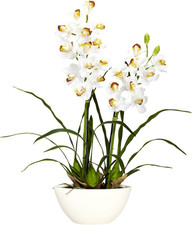 4803 Cymbidium with White Vase Silk Flower Arrangement 29.25" X 6.5" X 12.5"