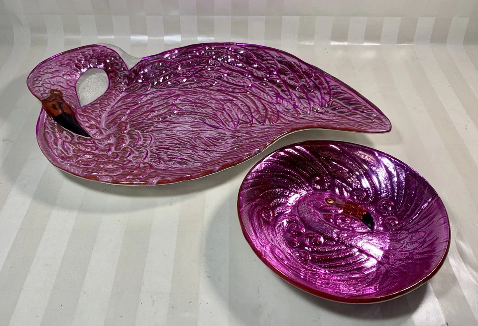 Juego de platos y cuencos de vidrio LSArts de dos piezas rosa metálico flamenco chip & Dip Foto 2 de 4