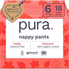 Pura Eco Nappy Pants - Size 6 15kg , 18 Nappies, Pull Up Disposable Baby