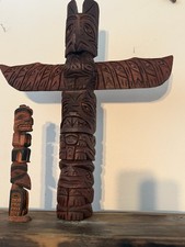 Huge Old Carved Cedar Wood Kwakiutl Thunderbird Totem Pole Model Northwest Coast
