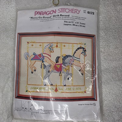 PARAGON STITCHERY KIT - Merry-Go-Round Birth Date Record 0172 NEW - 11'' x 14''
