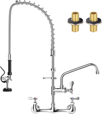 Wall Mount Commercial Kitchen Faucet with Pre Rinse Sprayer for Restaurants