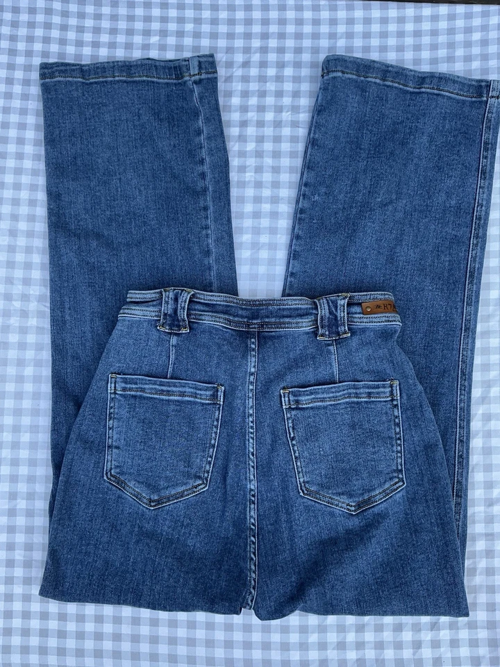 Pantalones de mezclilla para mujer Raw7 cintura alta pierna ancha talla 30 Foto 2 de 4