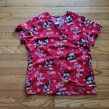 Disney Minnie And Mickey Mouse Love Healthcare V Neck Scrub Top Red Size Medium