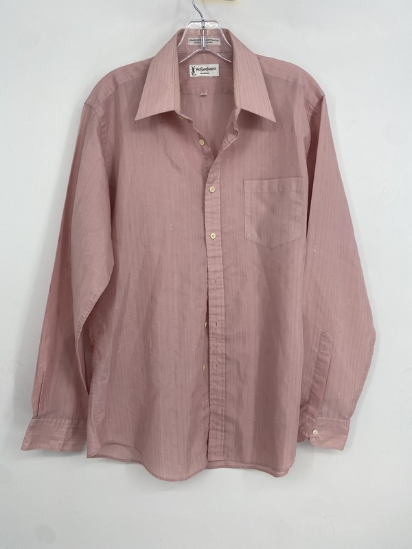 Yves Saint Laurent Mens Pink Long Sleeve Dress Shirt Size 16/34-35 With COA