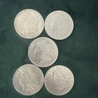 LOT OF 5 MIXED DATE CIRCULATED MORGAN SILVER DOLLARS 2-1889, 1886, 1900 and 1921