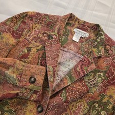 Coldwater Creek Women's Floral Multi-Color Woven Button-Up Jacket Blazer PetiteS