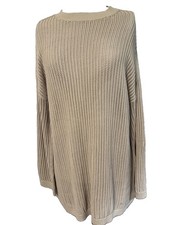 Quince Women Organic Cotton Open Knit Long Sleeve Cover-up Mini Dress Beige L