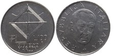 Italy 100 Lire 1974 - Guglielmo Marconi (1874-1974) Stainless Steel, KM# 102