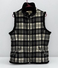 WOOLRICH Vest Women Sz L Moccasin Plaid Wool Blend Full Zip Faux Fur Lined