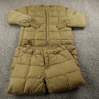 VTG Cabelas Jacket Pants Set Mens L Brown Goose Down Quilted Insulated Hunting