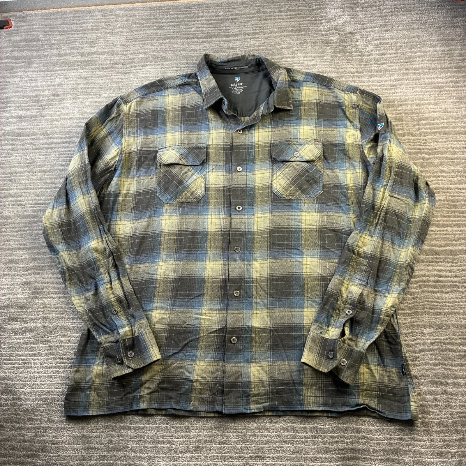 Kuhl Shirt Mens 2XL XXL Green Plaid Dillingr Flannel Hiking Outdoor Long Sleeve