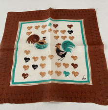 Vintage Don Hankie Hen on Nest Rooster Chicks Chicken Scratch Border Handrolled