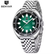 🔝 BENYAR BY5211 VERDETURTLE SUB 50M DIVE HARDLEX AUTOMATICO LUMINOSO OROLOGIO ⌚