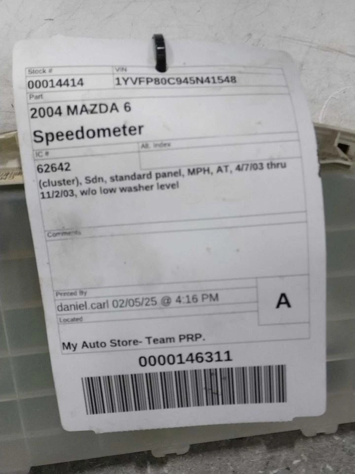 Speedometer Cluster Sedan Standard Panel MPH Fits 03-04 MAZDA 6 389179 - Изображение 2 из 3