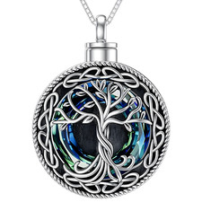 Tree of Life Urn Necklace 925 Sterling Silver Cremation Locket Cubic Zircon B100