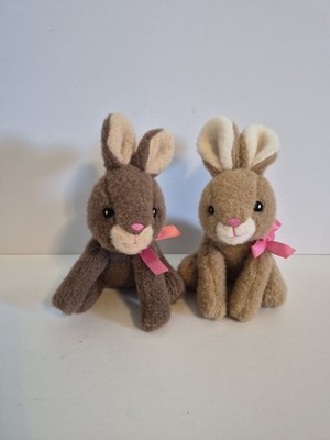 2 Vintage Chocolate Easter Bunny Plush Embroidered Pink 6.5 Inch 