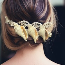 Seashell Hair Barrette with pearls Handmade Beach Wedding Bride Accessory/Hairpi