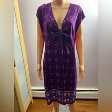 Chaps Purple Midi Dress with White Print