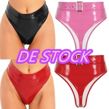 DE Damen Wetlook Lackleder G-String High Rise Thong Nachtclub Slip Sexy Dessous