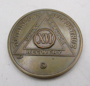 Vintage Alcoholics Anonymous XVI 16 Year Bronze Trademarked Coin Chip Token